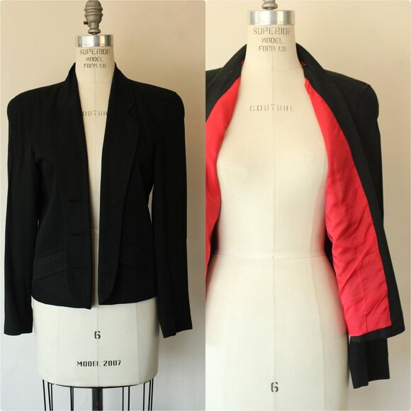 Vintage 1990s 2000s Jacket, Liz Sport Petite Black New Look Blazer, Shoulder Pad - Picture 1 of 10
